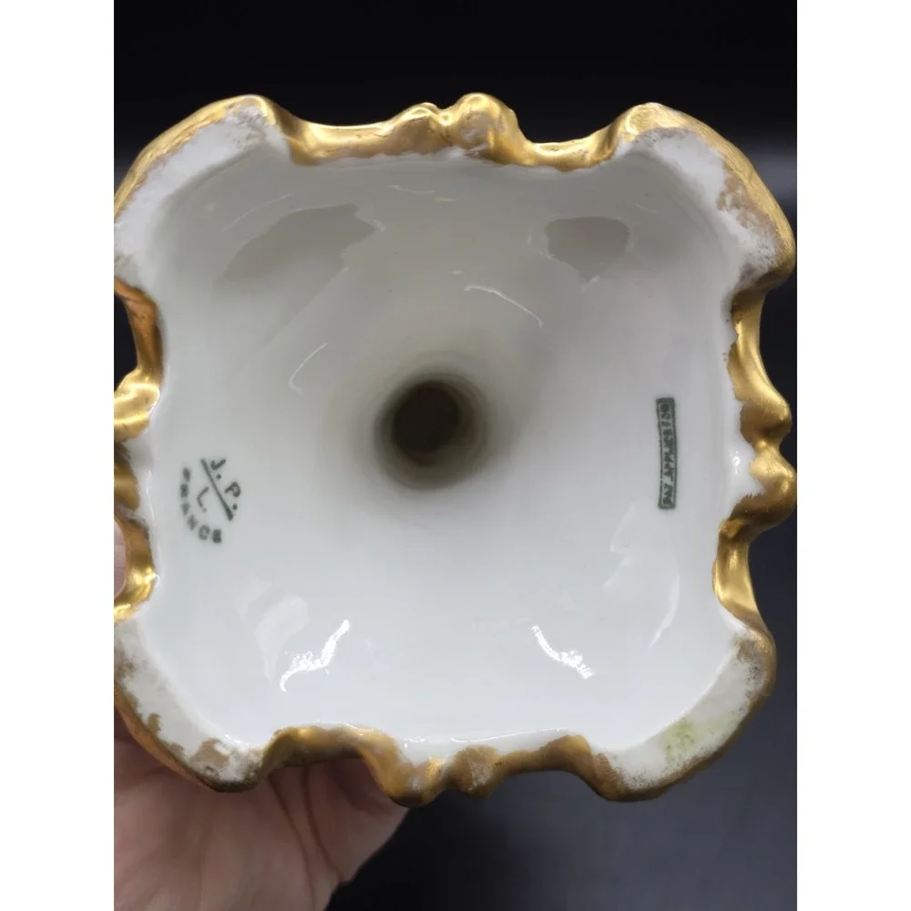 Vintage J.P.L. Jean Pouyat Limoges France Gold Accent Porcelain Candleholder